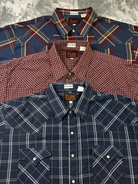 Lot of 3 Plains Western Wear Big Man Pearl Snap Long Sleeve Shirts Size 2X Work